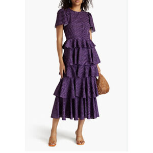 NWT RHODE Serena Tiered Midi Dress Size 14 Purple 2D453
